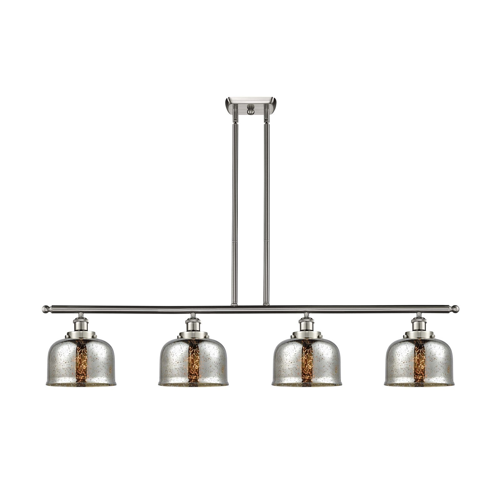 Innovations Bell 48in 4-Light Island Light | Industrial Brushed Satin Nickel Steel and Silver Plated Mercury Glass | Kitchen | Model 916-4I-SN-G78-LED