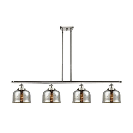 Innovations Bell 48in 4-Light Island Light | Industrial Brushed Satin Nickel Steel and Silver Plated Mercury Glass | Kitchen | Model 916-4I-SN-G78-LED