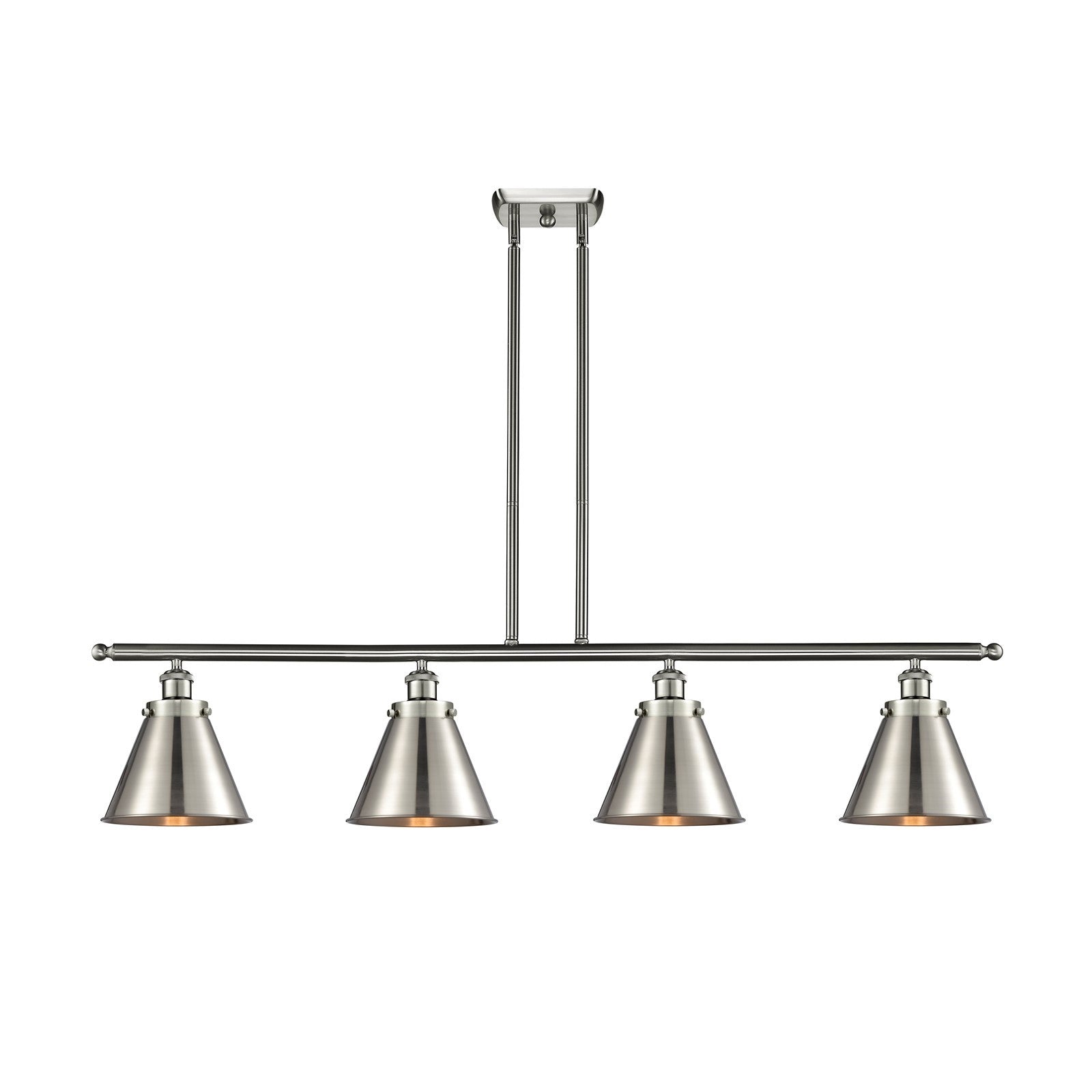 Innovations Appalachian 48in 4-Light Island Light | Industrial Farmhouse Brushed Satin Nickel Steel and Metal Shade | Kitchen | Model 916-4I-SN-M13-SN-LED