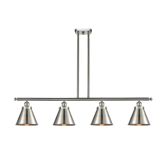 Innovations Appalachian 48in 4-Light Island Light | Industrial Farmhouse Brushed Satin Nickel Steel and Metal Shade | Kitchen | Model 916-4I-SN-M13-SN-LED