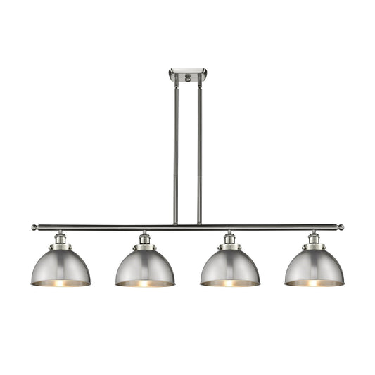 Innovations Derby 48in 4-Light Island Light | Industrial Farmhouse Brushed Satin Nickel Steel and Metal Dome Shade | Kitchen | Model 916-4I-SN-MFD-10-SN