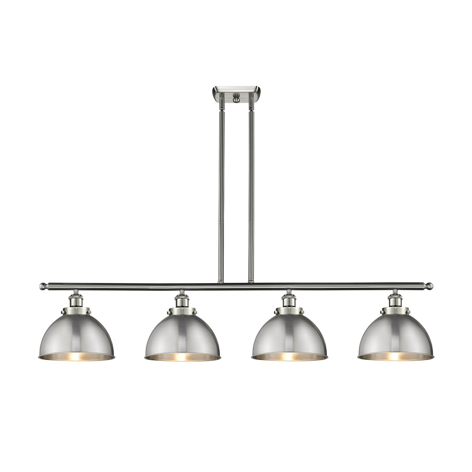 Innovations Derby 48in 4-Light Island Light | Industrial Farmhouse Brushed Satin Nickel Steel and Metal Dome Shade | Model 916-4I-SN-MFD-10-SN-LED