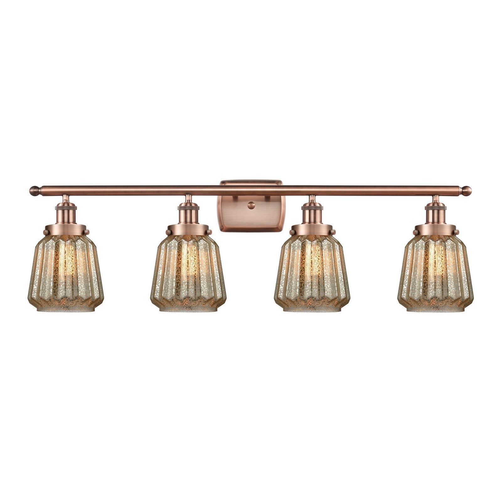 Innovations Chatham 37in 4-Light Bath Vanity Light | Modern Contempo Antique Copper Steel and Mercury Ribbed Glass | Bathroom & | Model 916-4W-AC-G146