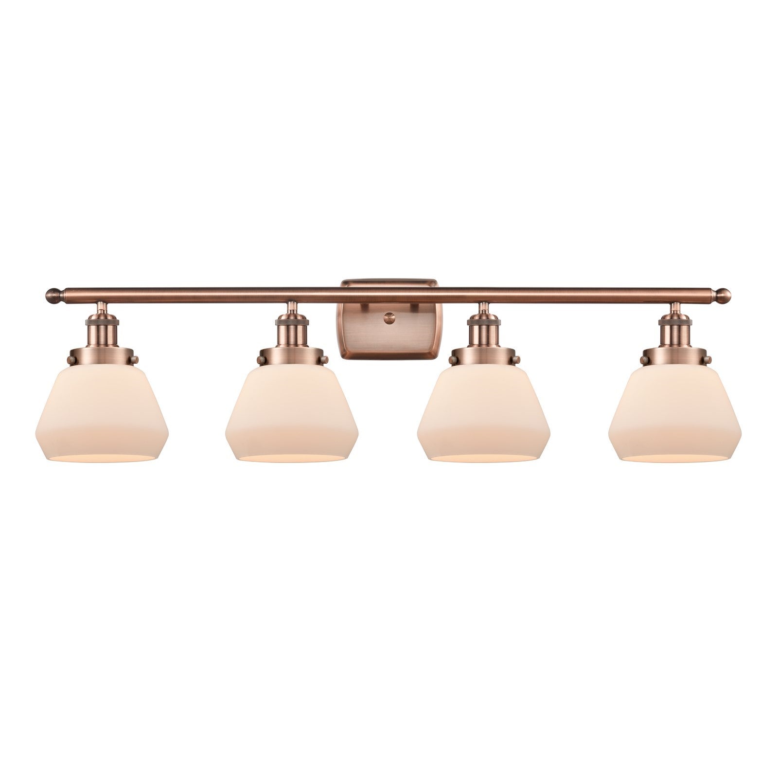 Innovations Fulton 37in 4-Light Bath Vanity Light | Modern Contempo Antique Copper Steel and Matte White Frosted Glass | Bathroom & | Model 916-4W-AC-G171