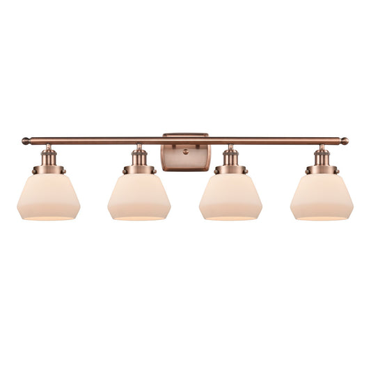 Innovations Fulton 37in 4-Light Bath Vanity Light | Modern Contempo Antique Copper Steel and Matte White Frosted Glass | Bathroom & | Model 916-4W-AC-G171