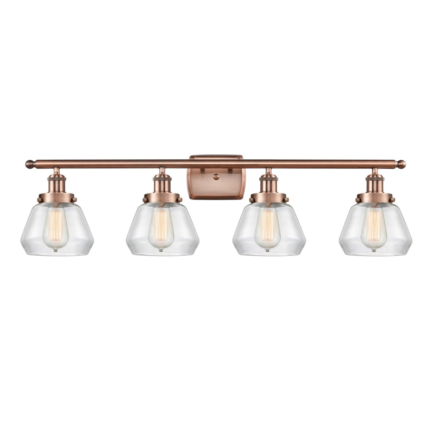 Innovations Fulton 37in 4-Light Bath Vanity Light | Modern Contempo Antique Copper Steel and Clear Glass | Bathroom & Entryway | Model 916-4W-AC-G172