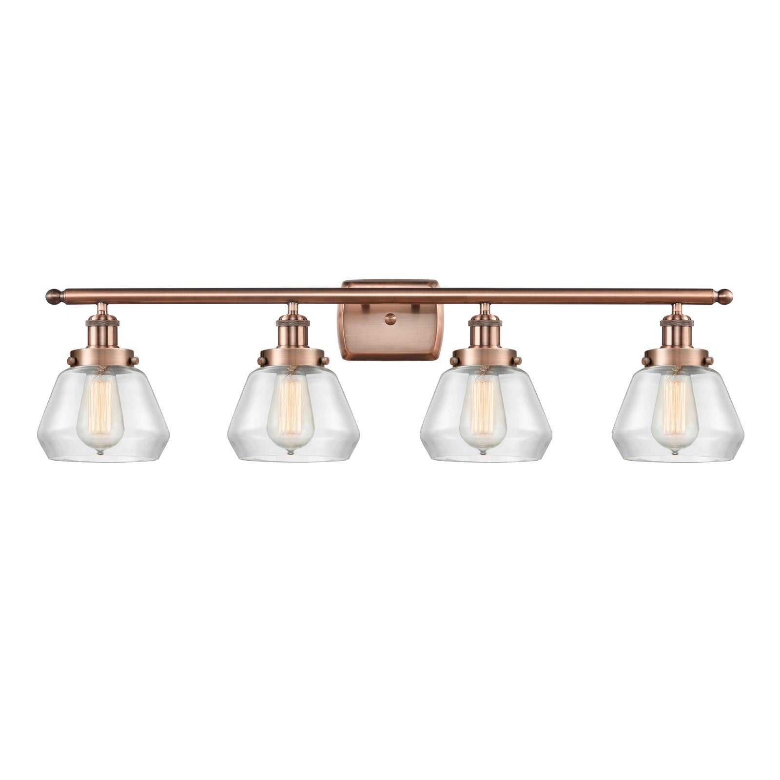 Innovations Fulton 37in 4-Light Bath Vanity Light | Modern Contempo Antique Copper Steel and Clear Glass | Bathroom & Entryway | Model 916-4W-AC-G172