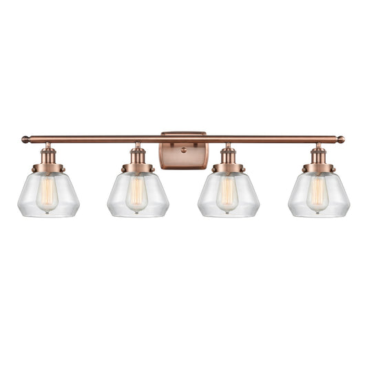 Innovations Fulton 37in 4-Light Bath Vanity Light | Modern Contempo Antique Copper Steel and Clear Glass | Bathroom & Entryway | Model 916-4W-AC-G172
