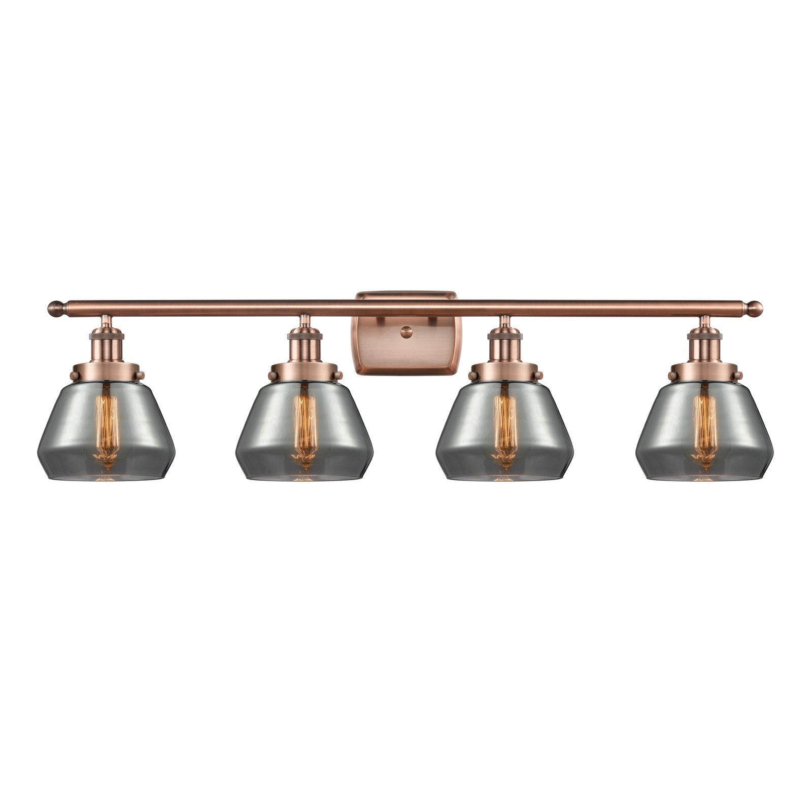 Innovations Fulton 37in 4-Light Bath Vanity Light | Modern Contempo Antique Copper Steel and Light Smoke Glass | Bathroom & | Model 916-4W-AC-G173