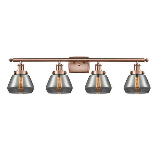 Innovations Fulton 37in 4-Light Bath Vanity Light | Modern Contempo Antique Copper Steel and Light Smoke Glass | Bathroom & | Model 916-4W-AC-G173