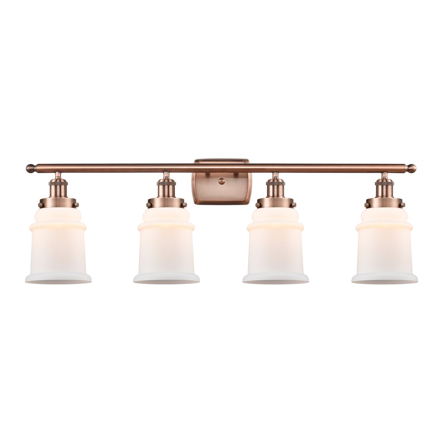 Innovations Canton 36in 4-Light Bath Vanity Light | Modern Contempo Antique Copper Steel and Matte White Frosted Glass | Bathroom | Model 916-4W-AC-G181