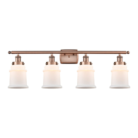 Innovations Canton 36in 4-Light Bath Vanity Light | Modern Contempo Antique Copper Steel and Matte White Frosted Glass | Bathroom | Model 916-4W-AC-G181