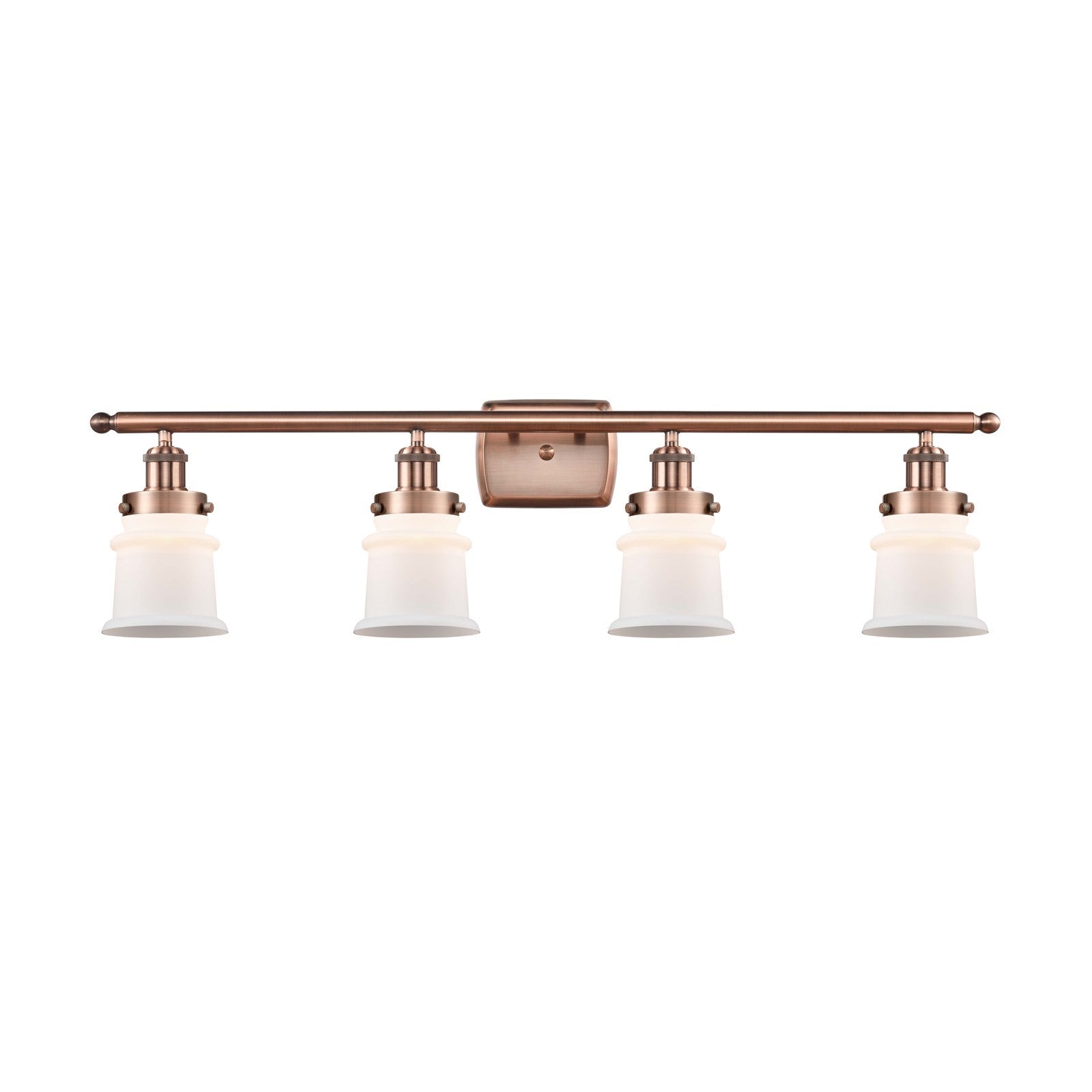 Innovations Canton 35.25in 4-Light Bath Vanity Light | Modern Contempo Antique Copper Steel and Matte White Frosted Glass | Model 916-4W-AC-G181S
