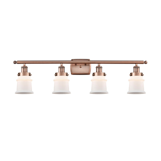 Innovations Canton 35.25in 4-Light Bath Vanity Light | Modern Contempo Antique Copper Steel and Matte White Frosted Glass | Model 916-4W-AC-G181S