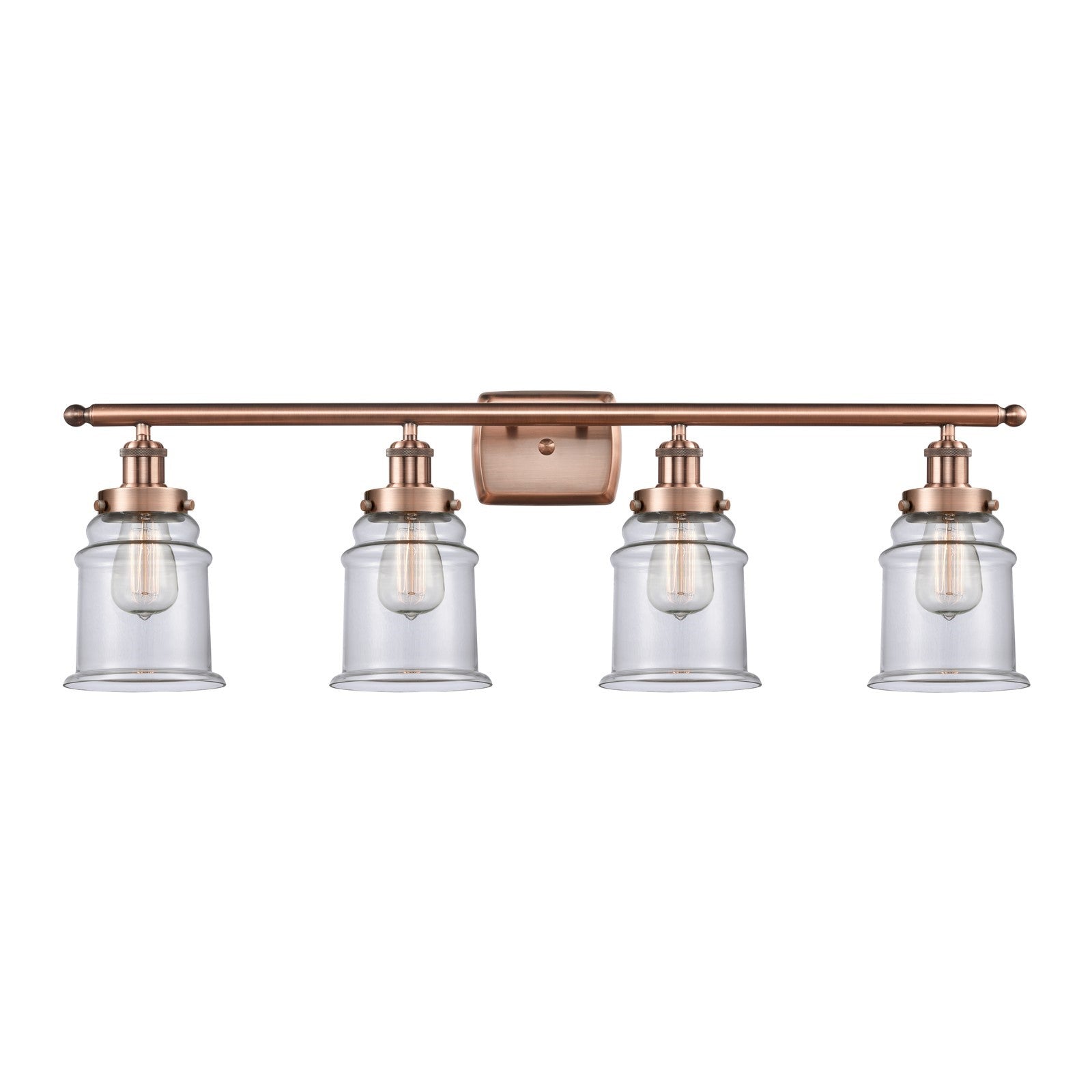 Innovations Canton 36in 4-Light Bath Vanity Light | Modern Contempo Antique Copper Steel and Clear Glass | Bathroom Vanity | Model 916-4W-AC-G182