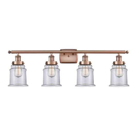 Innovations Canton 36in 4-Light Bath Vanity Light | Modern Contempo Antique Copper Steel and Clear Glass | Bathroom Vanity | Model 916-4W-AC-G182