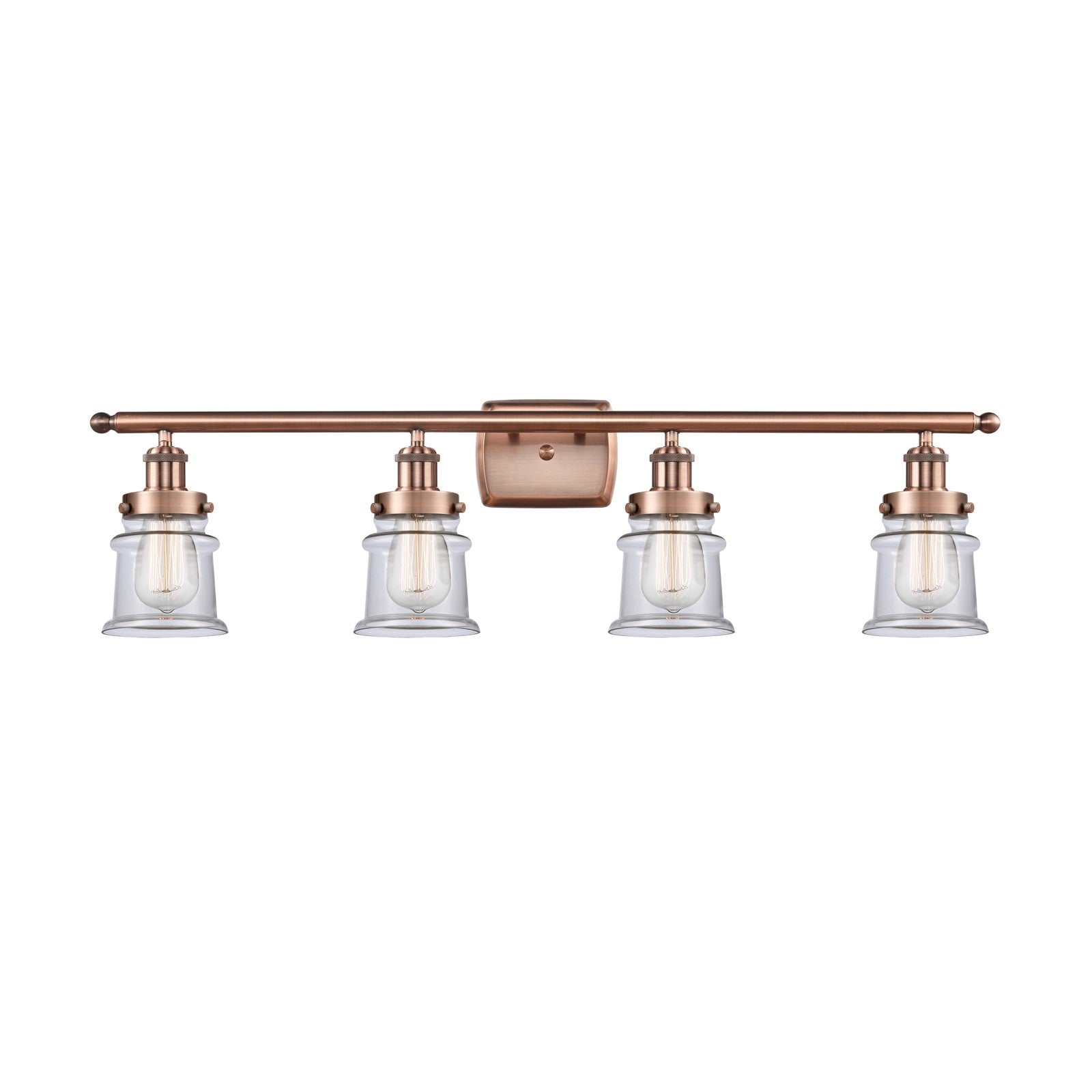 Innovations Canton 35.25in 4-Light Bath Vanity Light | Modern Contempo Antique Copper Steel and Clear Glass | Bathroom Vanity | Model 916-4W-AC-G182S