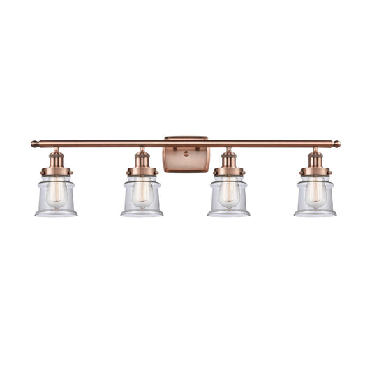 Innovations Canton 35.25in 4-Light Bath Vanity Light | Modern Contempo Antique Copper Steel and Clear Glass | Bathroom Vanity | Model 916-4W-AC-G182S