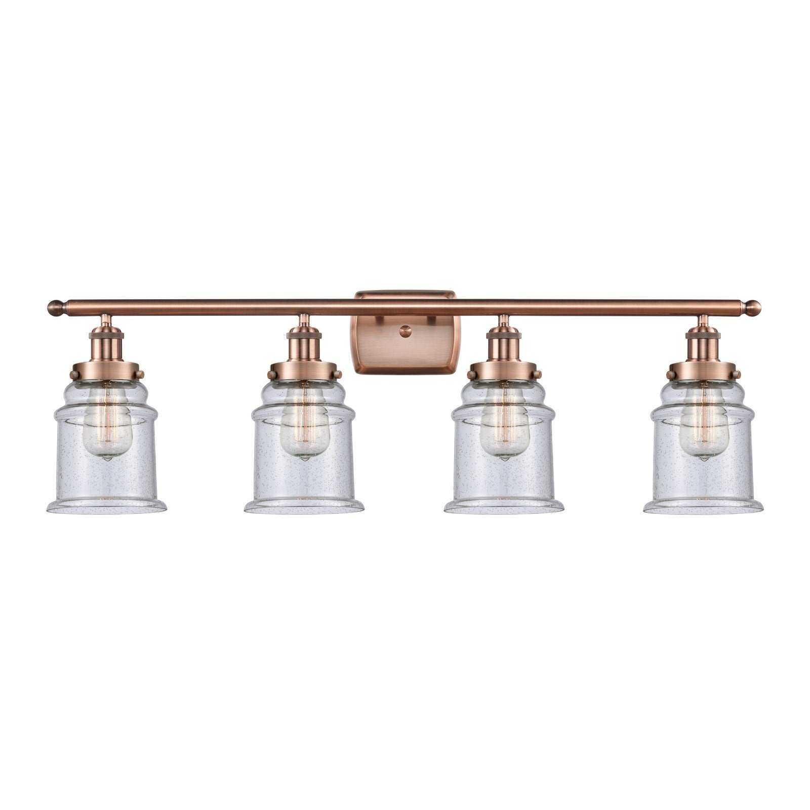 Innovations Canton 36in 4-Light Bath Vanity Light | Modern Contempo Antique Copper Steel and Seedy Glass Schoolhouse Shades | Model 916-4W-AC-G184