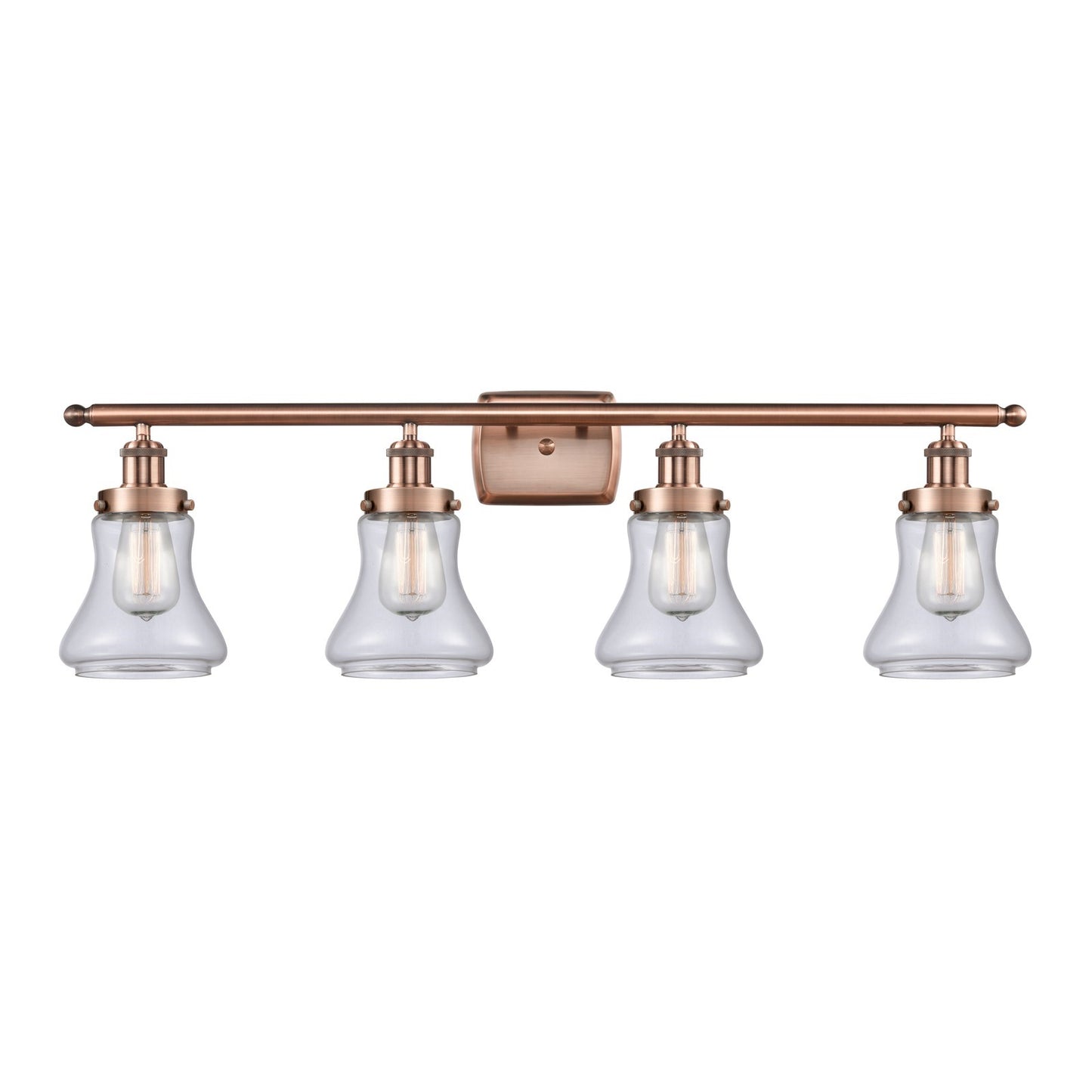 Innovations Bellmont 36.12in 4-Light Bath Vanity Light | Modern Contempo Antique Copper Steel and Clear Glass Schoolhouse Shades | Model 916-4W-AC-G192