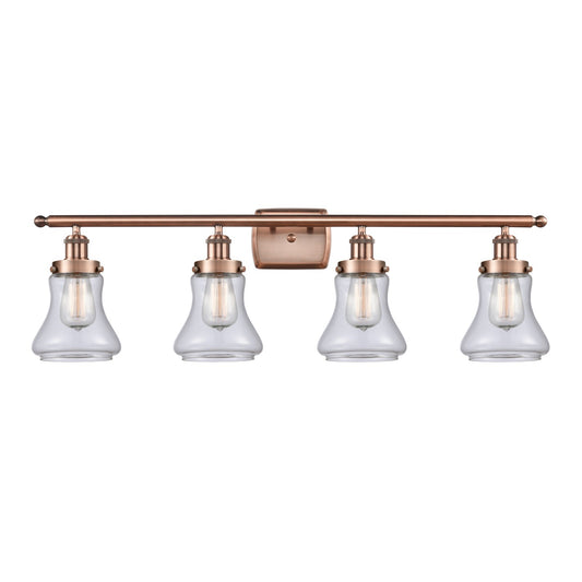 Innovations Bellmont 36.12in 4-Light Bath Vanity Light | Modern Contempo Antique Copper Steel and Clear Glass Schoolhouse Shades | Model 916-4W-AC-G192