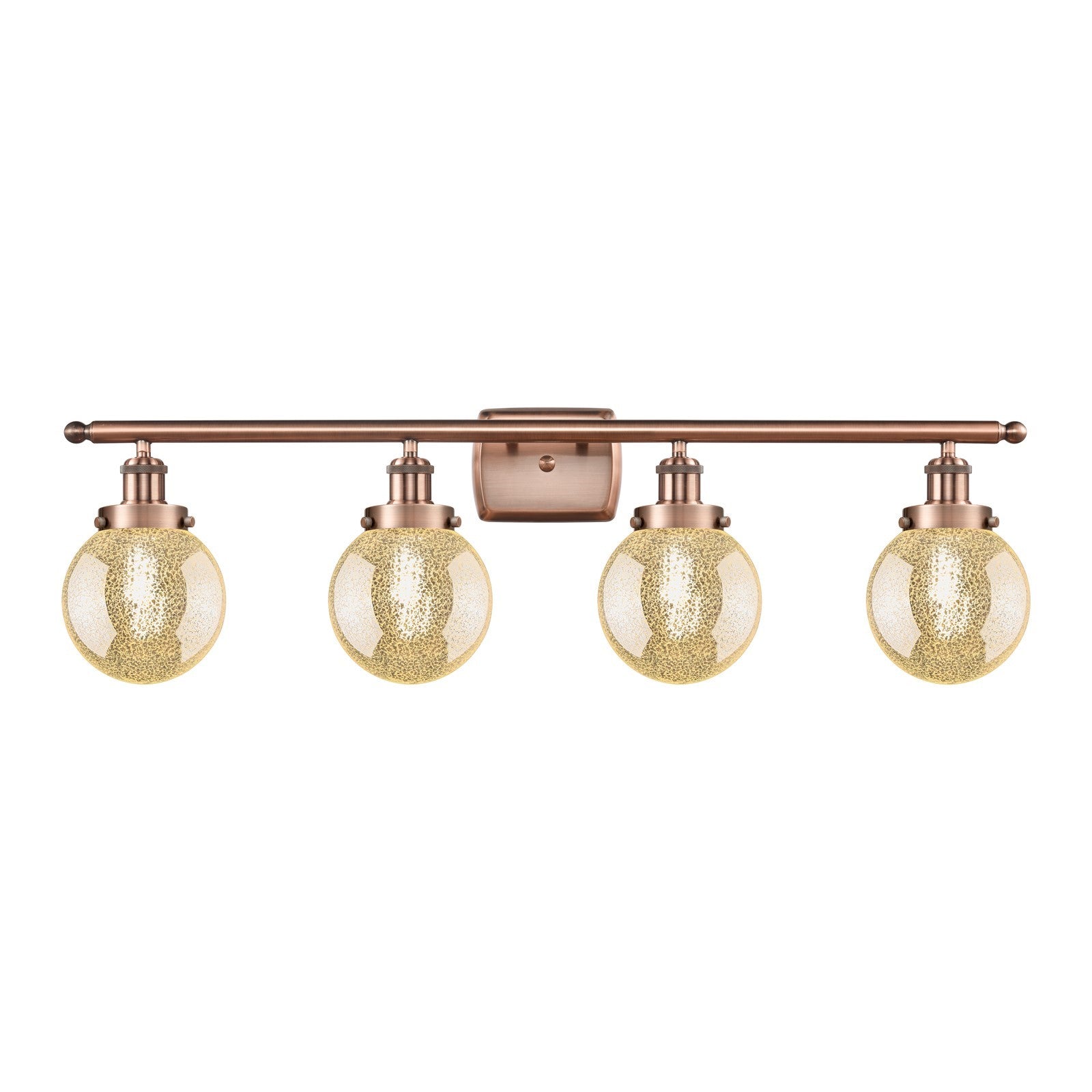 Innovations Beacon 36in 4-Light Bath Vanity Light | Modern Contempo Antique Copper Steel and Mercury Glass Globe Shades | Model 916-4W-AC-G208-6