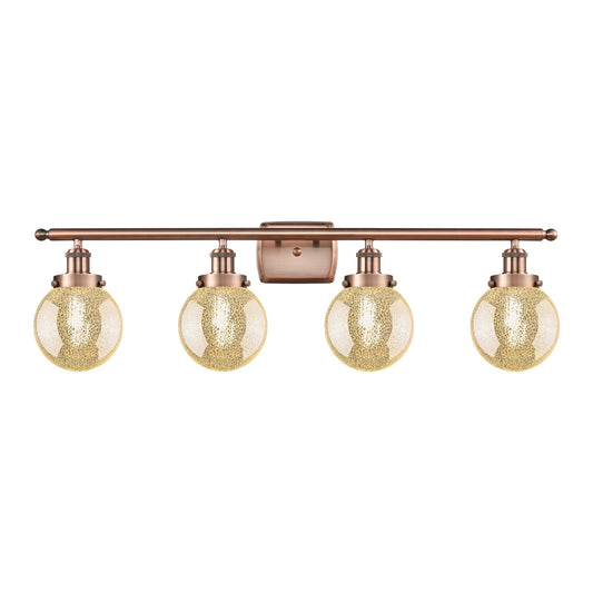 Innovations Beacon 36in 4-Light Bath Vanity Light | Modern Contempo Antique Copper Steel and Mercury Glass Globe Shades | Model 916-4W-AC-G208-6