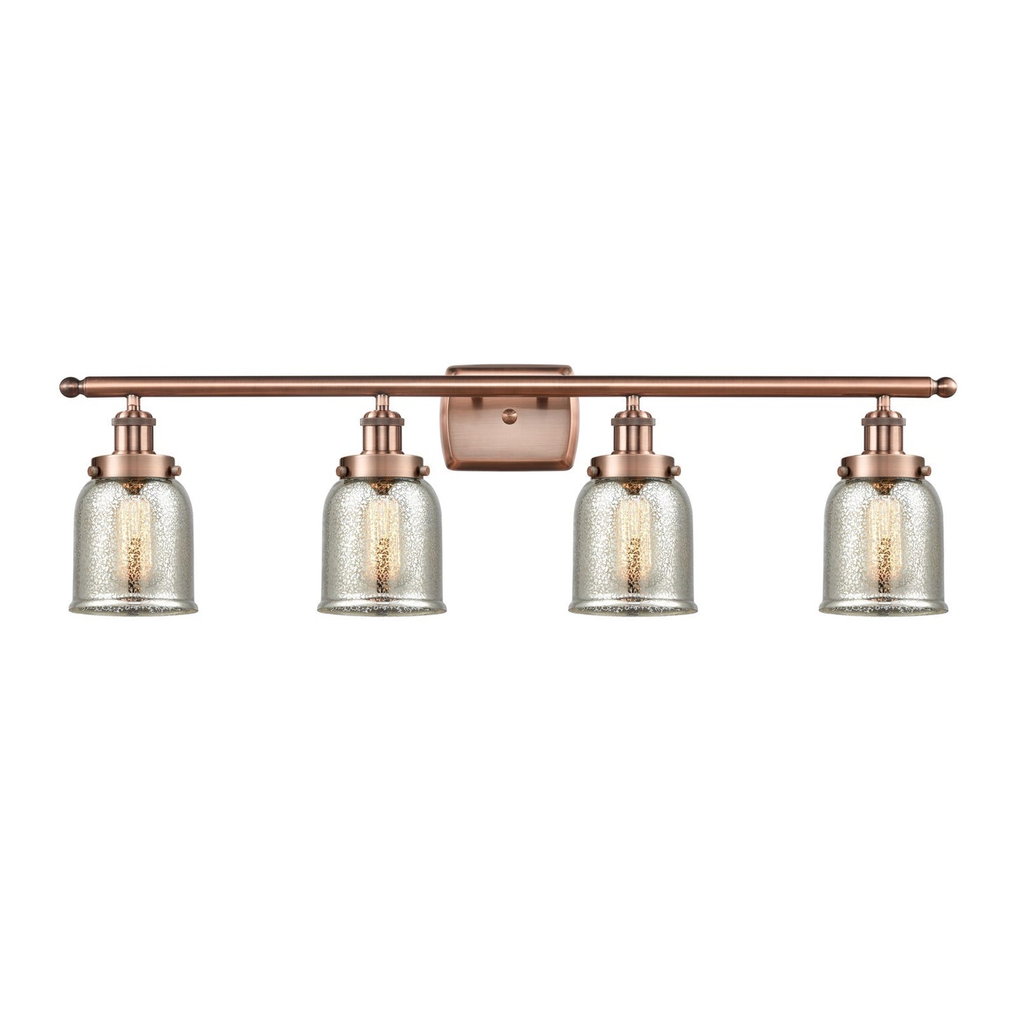 Innovations Bell 36in 4-Light Bath Vanity Light | Industrial Antique Copper Steel and Silver Plated Mercury Glass | Bathroom Vanity | Model 916-4W-AC-G58