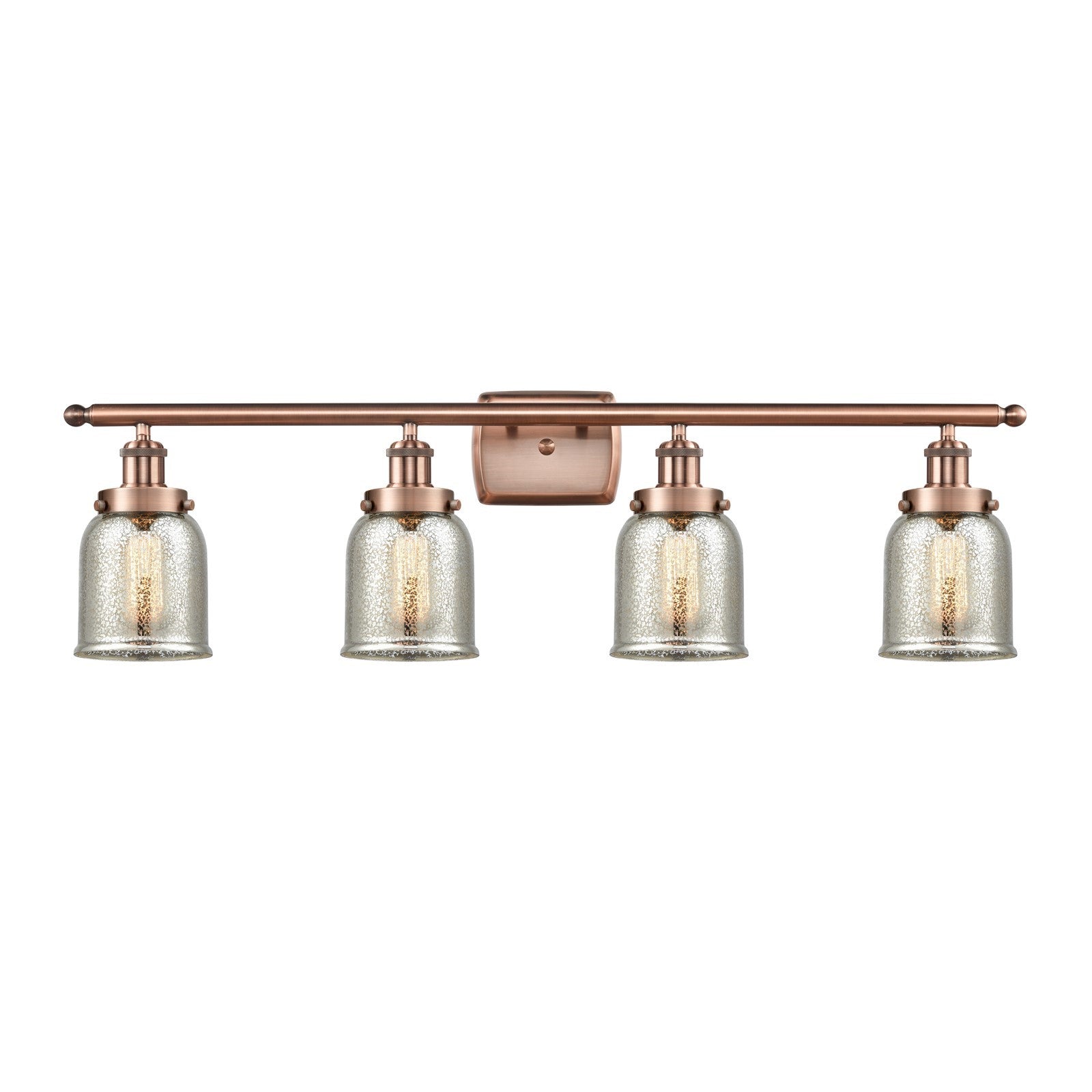 Innovations Bell 36in 4-Light Bath Vanity Light | Industrial Antique Copper Steel and Silver Plated Mercury Glass | Bathroom Vanity | Model 916-4W-AC-G58