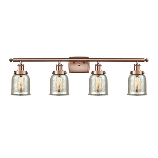 Innovations Bell 36in 4-Light Bath Vanity Light | Industrial Antique Copper Steel and Silver Plated Mercury Glass | Bathroom | Model 916-4W-AC-G58-LED