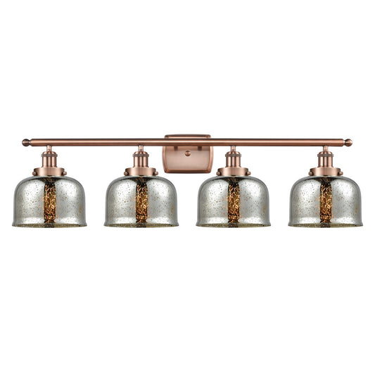 Innovations Bell 38in 4-Light Bath Vanity Light | Industrial Antique Copper Steel and Silver Plated Mercury Glass | Bathroom Vanity | Model 916-4W-AC-G78