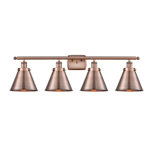 Innovations Appalachian 36in 4-Light Bath Vanity Light | Industrial Antique Copper Steel and Cast Brass Metal Shades | Bathroom | Model 916-4W-AC-M13-AC