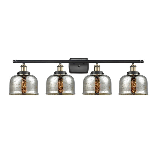 Innovations Bell 38in 4-Light Bath Vanity Light | Industrial Black Antique Brass and Silver Plated Mercury Glass | Bathroom Vanity | Model 916-4W-BAB-G78