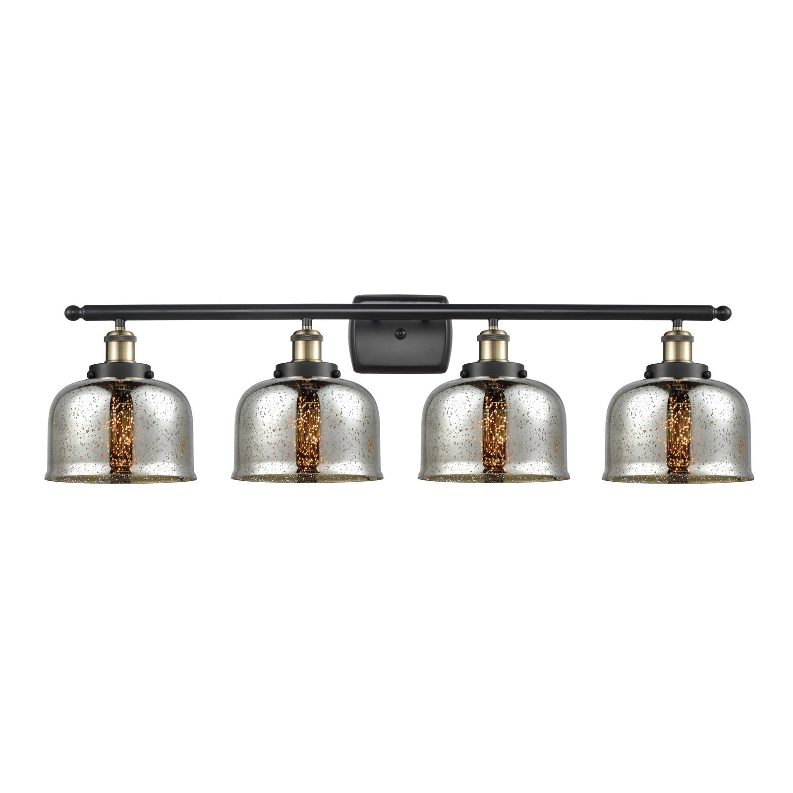 Innovations Bell 38in 4-Light Bath Vanity Light | Industrial Black Antique Brass and Silver Plated Mercury Glass | Bathroom | Model 916-4W-BAB-G78-LED