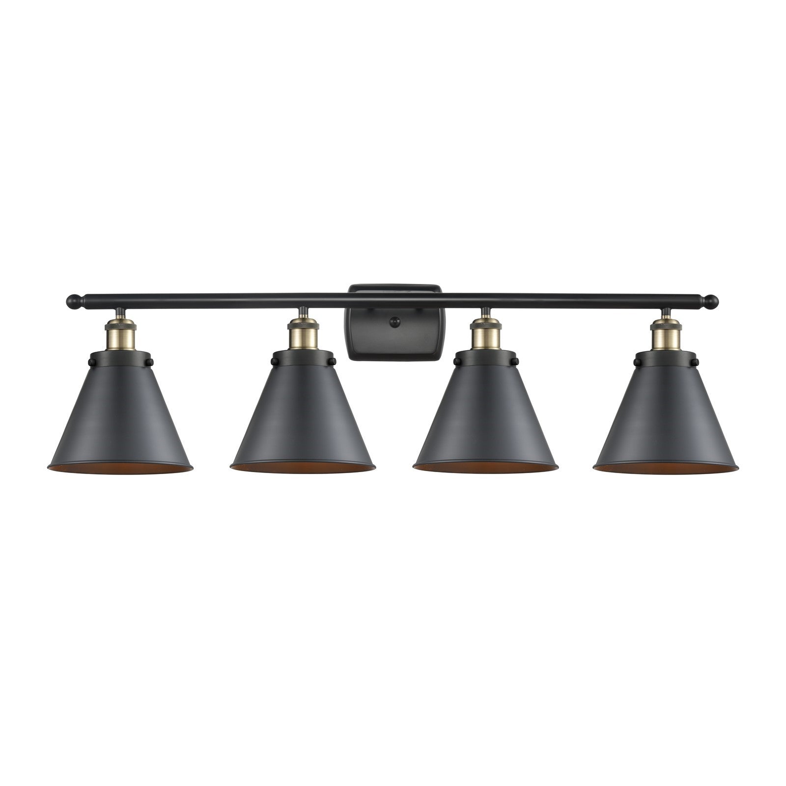 Innovations Appalachian 36in 4-Light Bath Vanity Light | Industrial Farmhouse Black Antique Brass and Matte Black Metal | Model 916-4W-BAB-M13-BK-LED