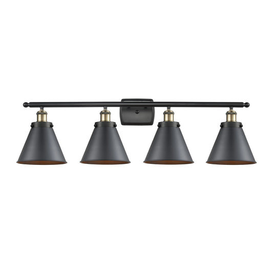Innovations Appalachian 36in 4-Light Bath Vanity Light | Industrial Farmhouse Black Antique Brass and Matte Black Metal | Model 916-4W-BAB-M13-BK-LED