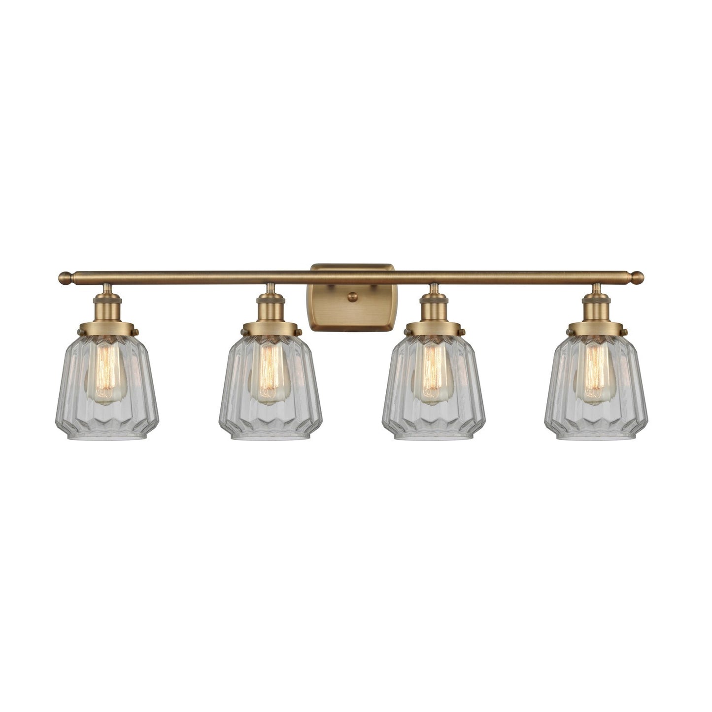 Innovations Chatham 37in 4-Light Bath Vanity Light | Modern Transitional Brushed Brass and Clear Ribbed Glass Shade | Bathroom | Model 916-4W-BB-G142