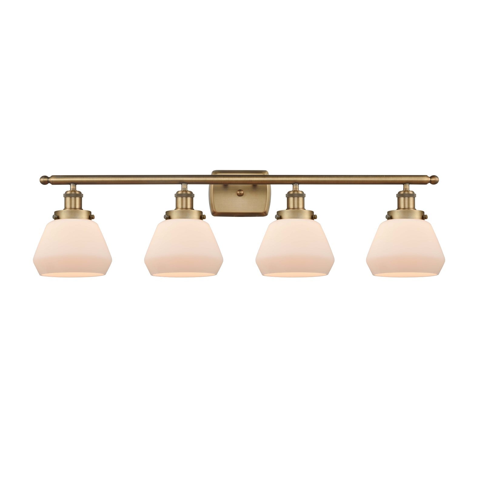 Innovations Fulton 37in 4-Light Bath Vanity Light | Modern Transitional Brushed Brass and Matte White Frosted Glass Shade | Model 916-4W-BB-G171