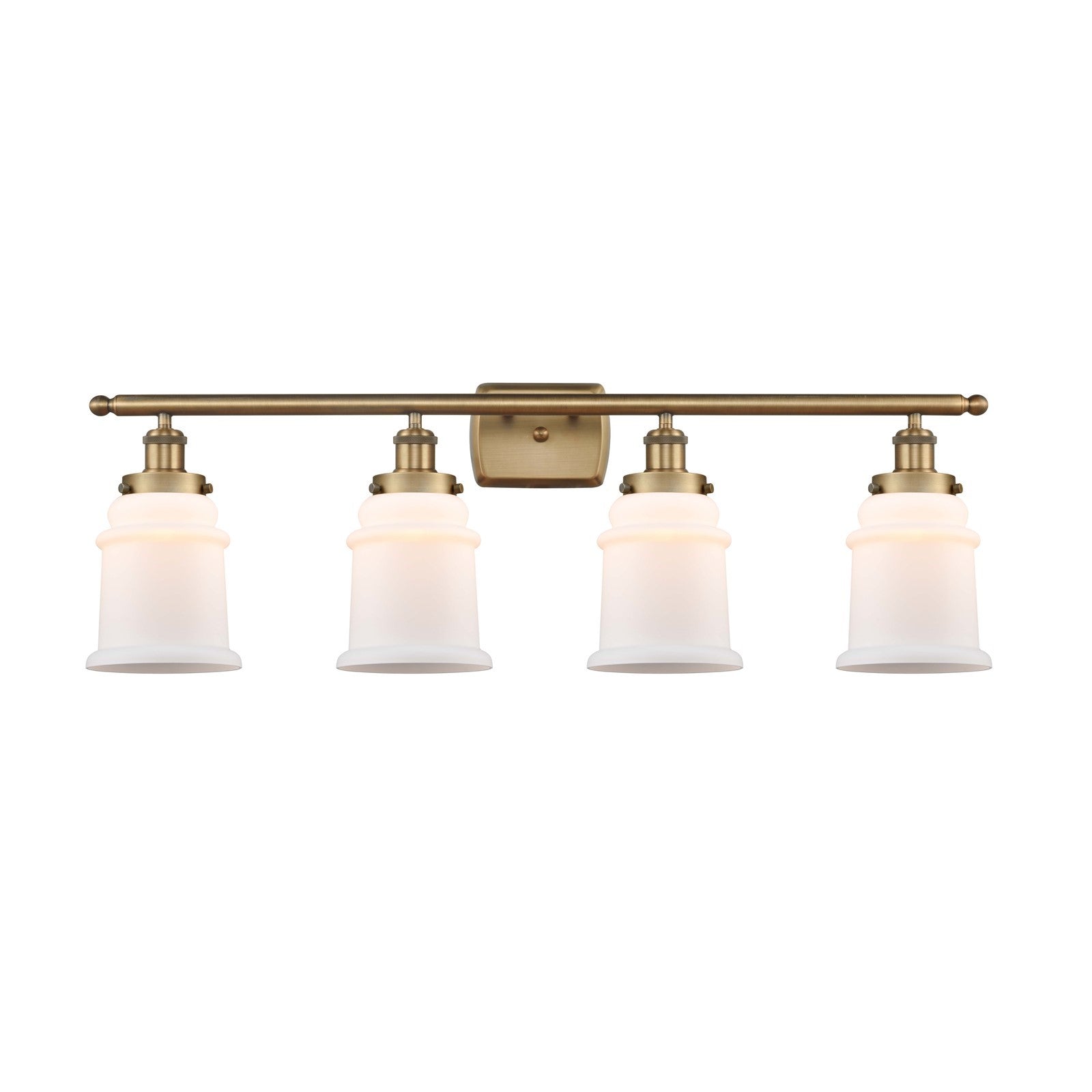 Innovations Canton 36in 4-Light Bath Vanity Light | Brushed Brass Steel and Matte White Frosted Glass Bell Shade | Bathroom Vanity | Model 916-4W-BB-G181