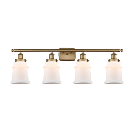 Innovations Canton 36in 4-Light Bath Vanity Light | Brushed Brass Steel and Matte White Frosted Glass Bell Shade | Bathroom Vanity | Model 916-4W-BB-G181