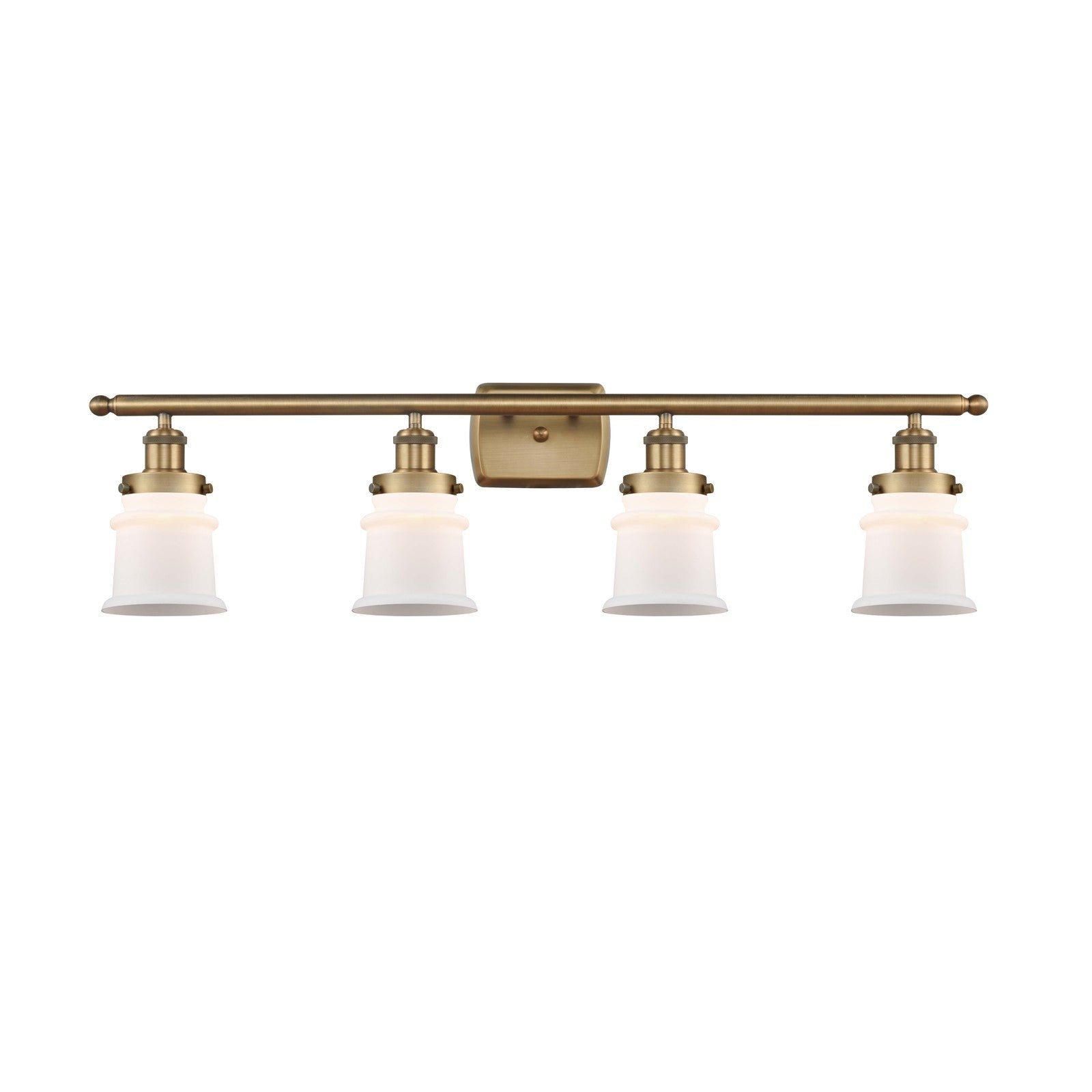 Innovations Canton 35.25in 4-Light Bath Vanity Light | Brushed Brass Steel and Matte White Frosted Glass Bell Shade | Bathroom | Model 916-4W-BB-G181S
