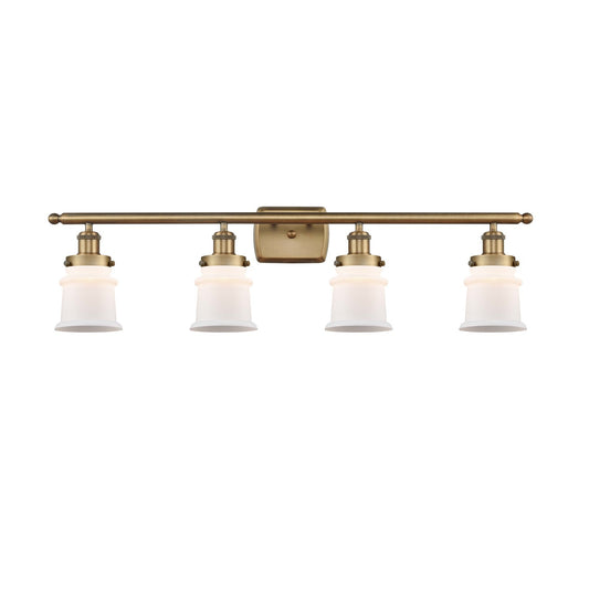 Innovations Canton 35.25in 4-Light Bath Vanity Light | Brushed Brass Steel and Matte White Frosted Glass Bell Shade | Bathroom | Model 916-4W-BB-G181S