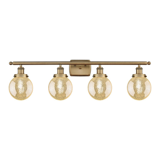 Innovations Beacon 36in 4-Light Bath Vanity Light | Modern Contempo Brushed Brass Steel and Mercury Seeded Glass Globe Shade | Model 916-4W-BB-G208-6