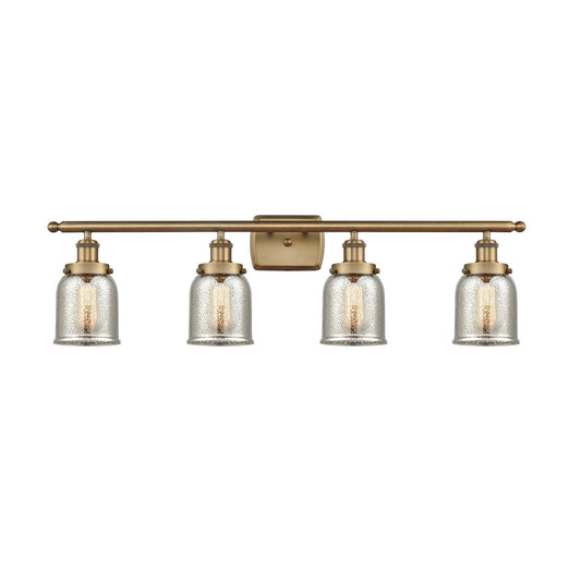 Innovations Bell 36in 4-Light Bath Vanity Light | Industrial Brushed Brass Steel and Silver Plated Mercury Glass Bell Shade | Damp | Model 916-4W-BB-G58