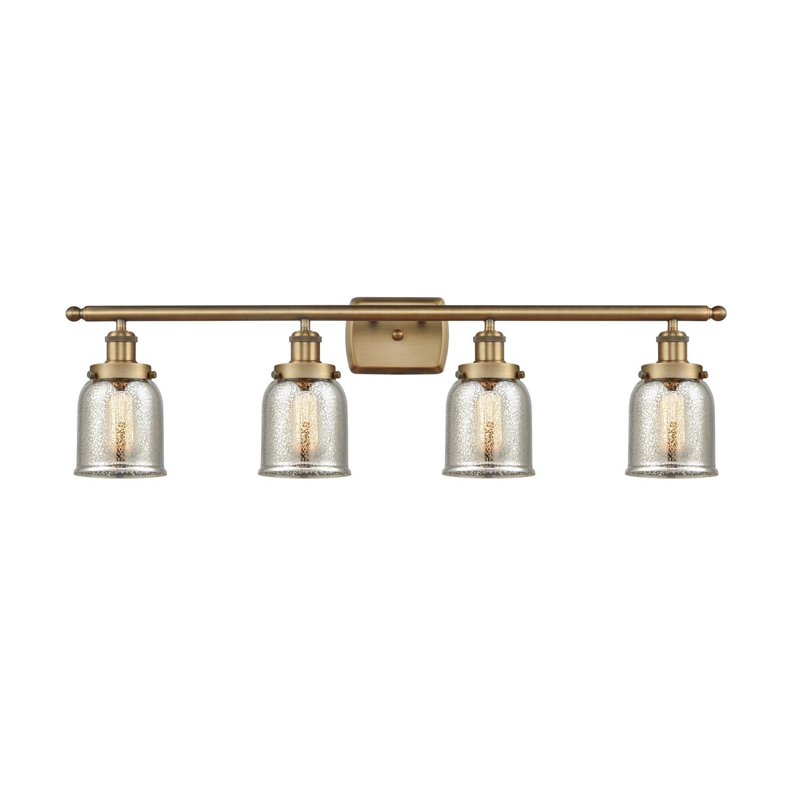 Innovations Bell 36in 4-Light Bath Vanity Light | Industrial Brushed Brass Steel and Silver Plated Mercury Glass Bell Shade | Model 916-4W-BB-G58-LED