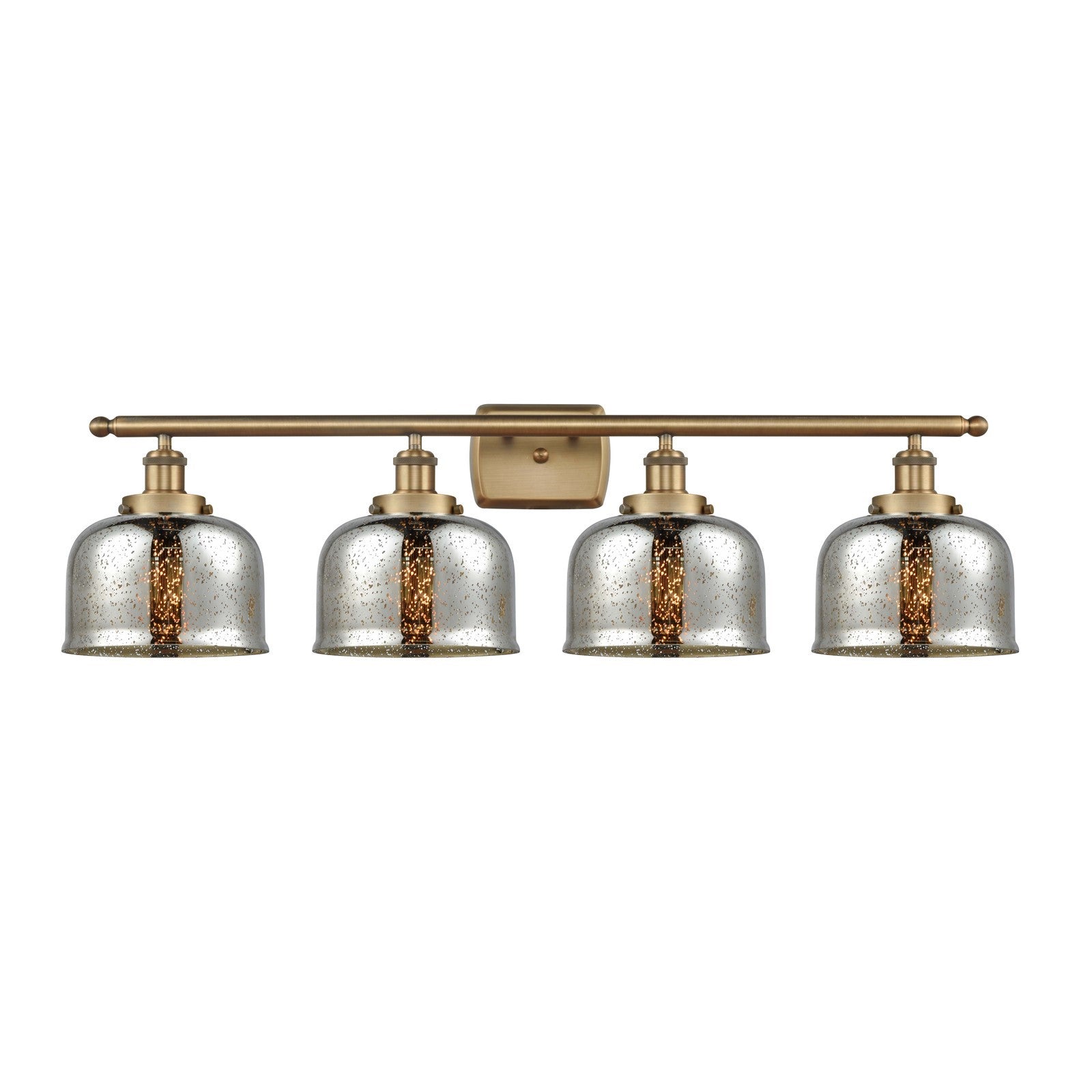 Innovations Bell 38in 4-Light Bath Vanity Light | Industrial Brushed Brass Steel and Silver Plated Mercury Glass | Bathroom Vanity | Model 916-4W-BB-G78