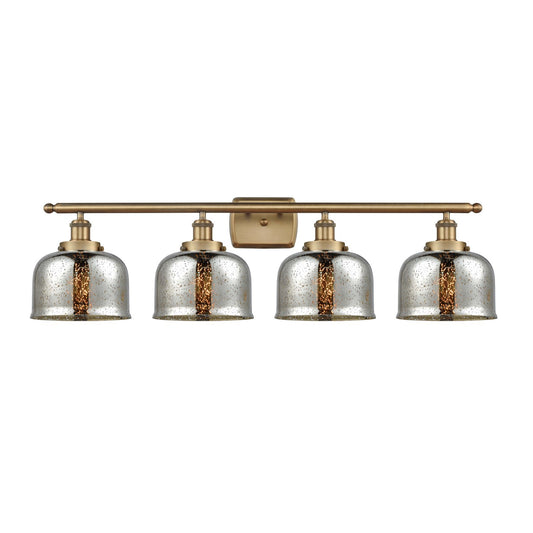 Innovations Bell 38in 4-Light Bath Vanity Light | Industrial Brushed Brass Steel and Silver Plated Mercury Glass | Bathroom Vanity | Model 916-4W-BB-G78