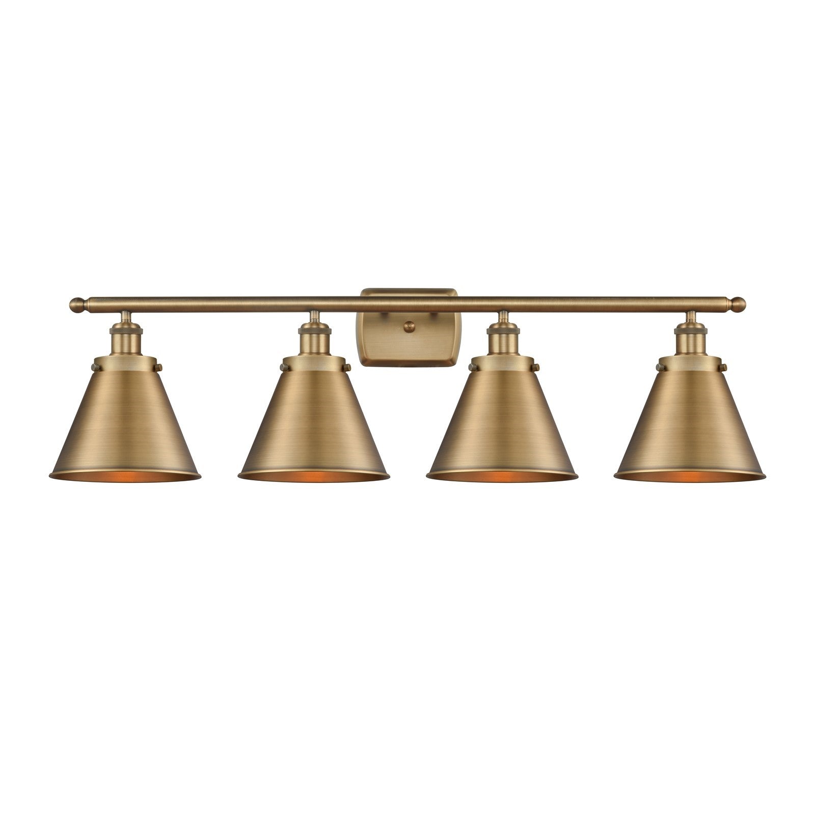 Innovations Appalachian 36in 4-Light Bath Vanity | Industrial Farmhouse Brushed Brass and Brushed Brass Metal Shades | Model 916-4W-BB-M13-BB-LED