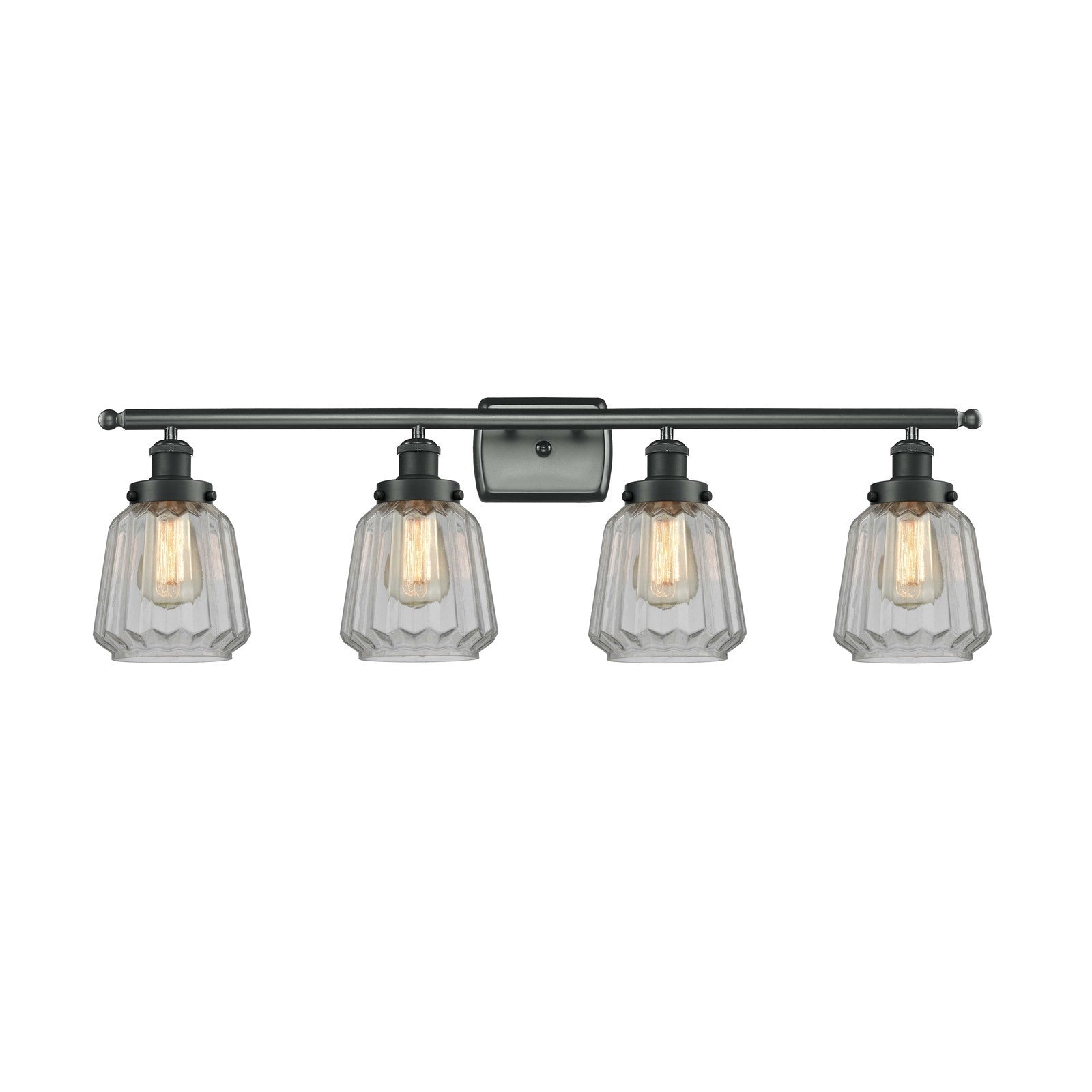 Innovations Chatham 37in 4-Light Bath Vanity | Modern Transitional Matte Black and Clear Ribbed Glass | Bathroom Vanity | Model 916-4W-BK-G142