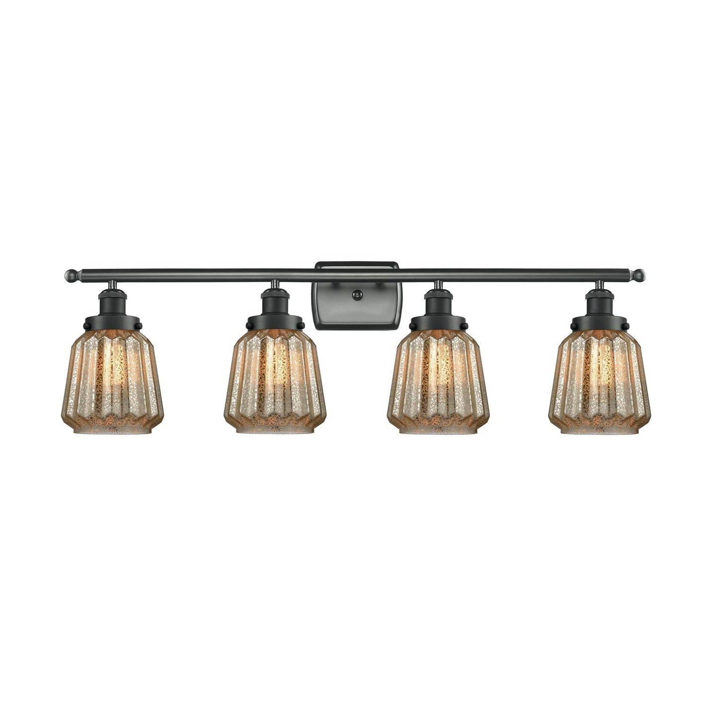 Innovations Chatham 37in 4-Light Bath Vanity | Modern Transitional Matte Black and Mercury Ribbed Glass | Bathroom Vanity | Model 916-4W-BK-G146